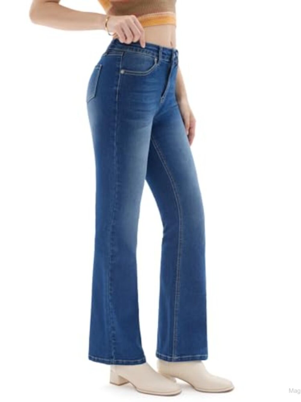 Petite Stretch Flare Jeans High Waisted Curvy Bootcut Denim Cotton Blend